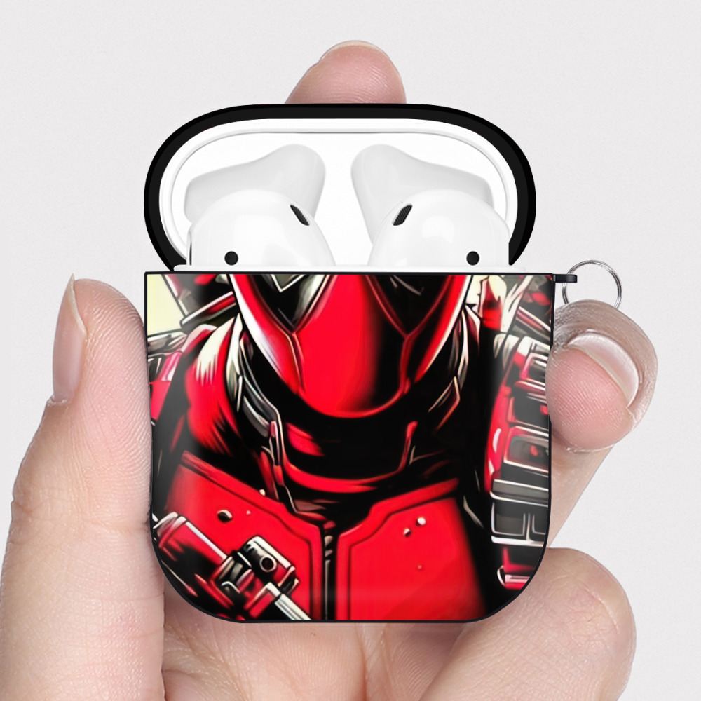 （画像用） Deadpool デッドプール AirPods 第2世代保護ケース ハードシェル ブラック 耐衝撃・防指紋・カラビナ付き