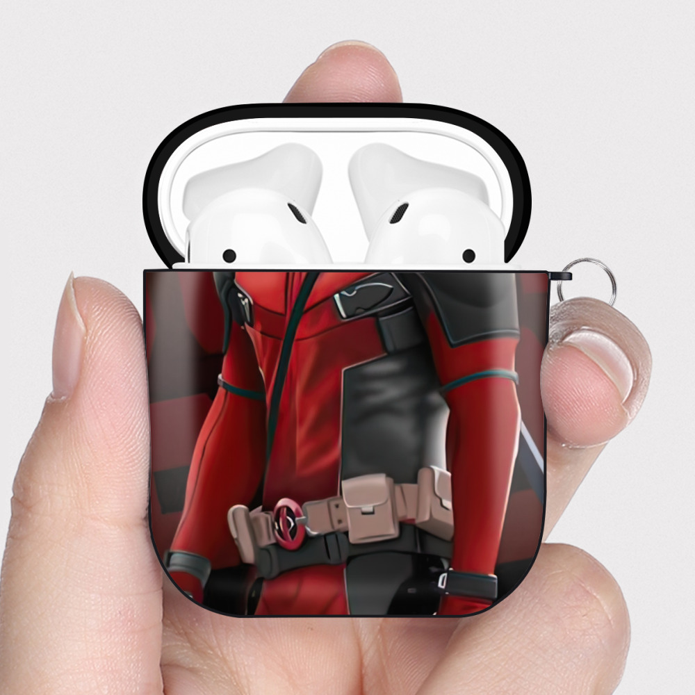 （画像用） Deadpool デッドプール AirPods 第2世代保護ケース ハードシェル ブラック 耐衝撃・防指紋・カラビナ付き