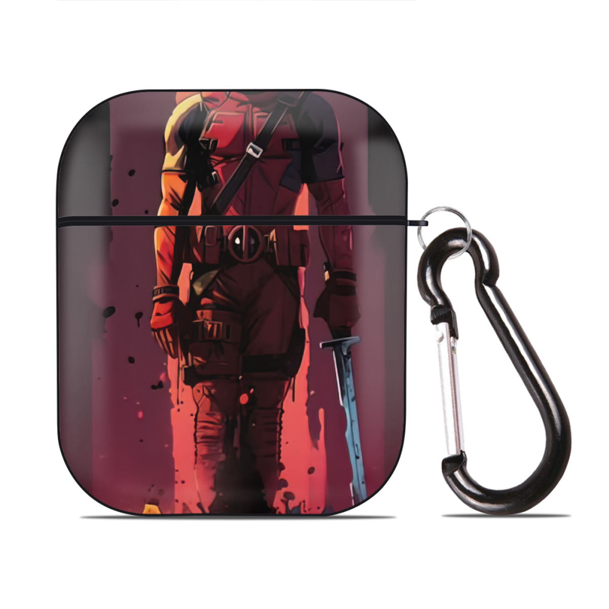 （画像用） Deadpool デッドプール AirPods 第2世代保護ケース ハードシェル ブラック 耐衝撃・防指紋・カラビナ付き