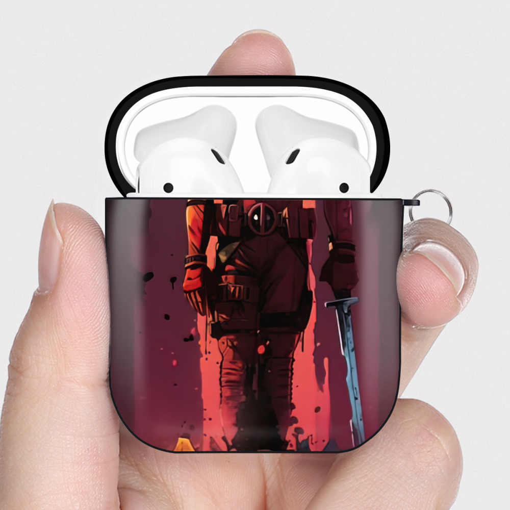 （画像用） Deadpool デッドプール AirPods 第2世代保護ケース ハードシェル ブラック 耐衝撃・防指紋・カラビナ付き