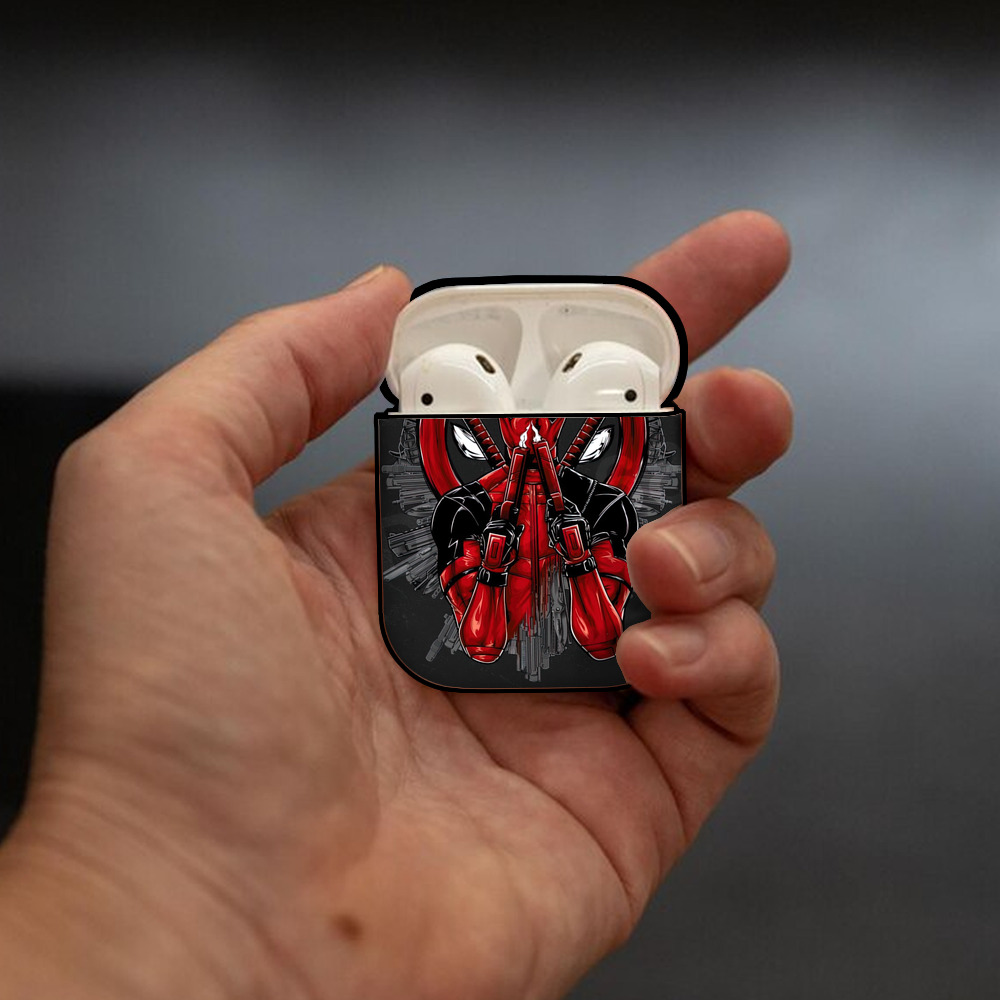 Deadpool デッドプール AirPods 第2世代保護ケース ハードシェル ブラック 耐衝撃・防指紋・カラビナ付き