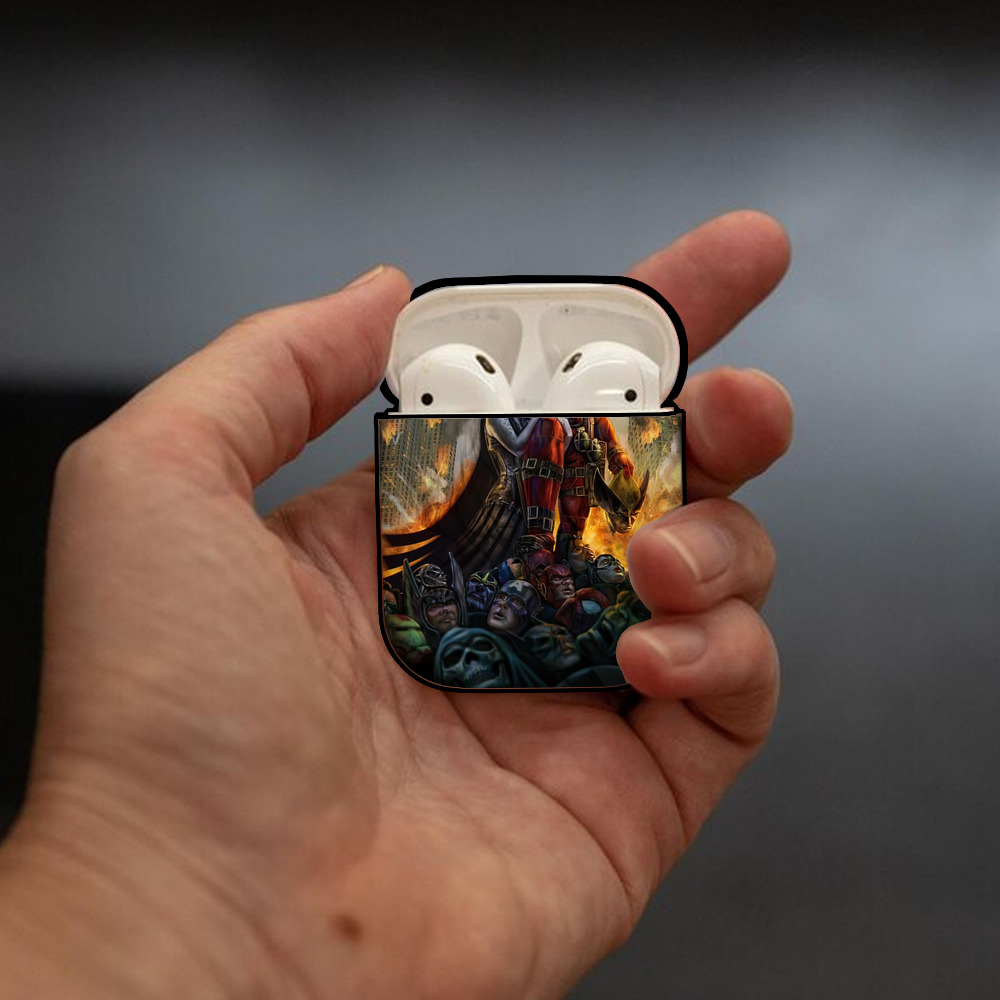 Deadpool デッドプール AirPods 第2世代保護ケース ハードシェル ブラック 耐衝撃・防指紋・カラビナ付き