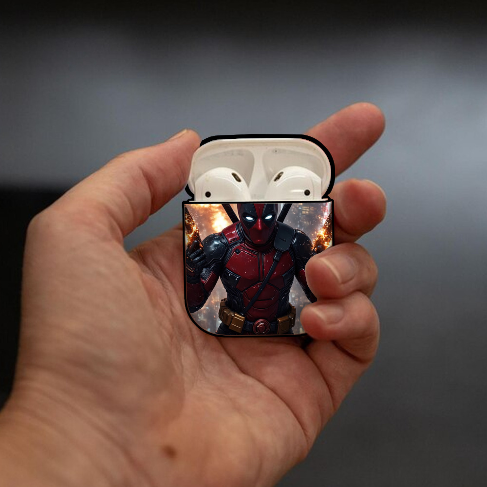 Deadpool デッドプール AirPods 第2世代保護ケース ハードシェル ブラック 耐衝撃・防指紋・カラビナ付き