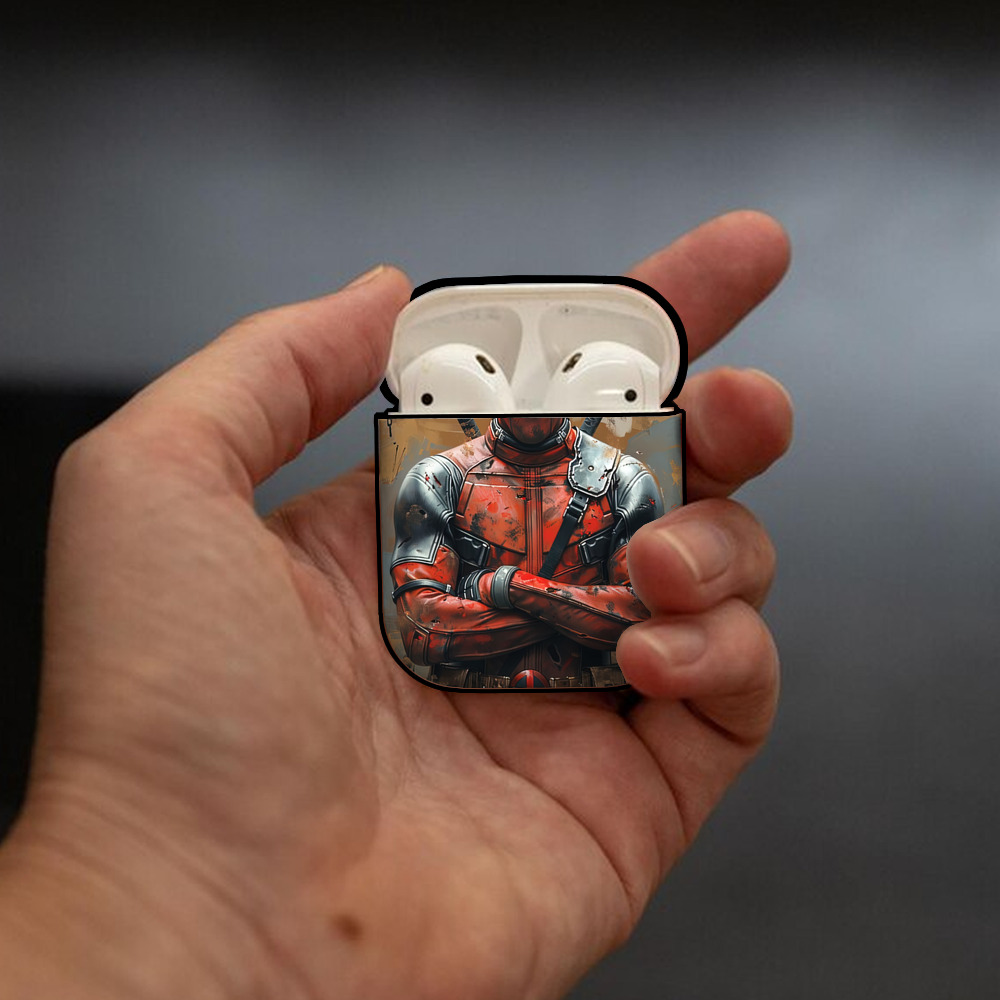 Deadpool デッドプール AirPods 第2世代保護ケース ハードシェル ブラック 耐衝撃・防指紋・カラビナ付き