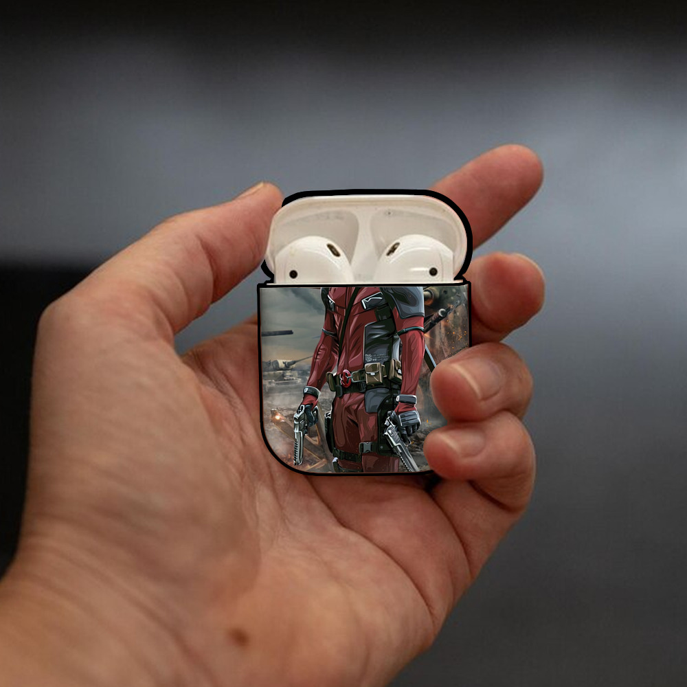Deadpool デッドプール AirPods 第2世代保護ケース ハードシェル ブラック 耐衝撃・防指紋・カラビナ付き