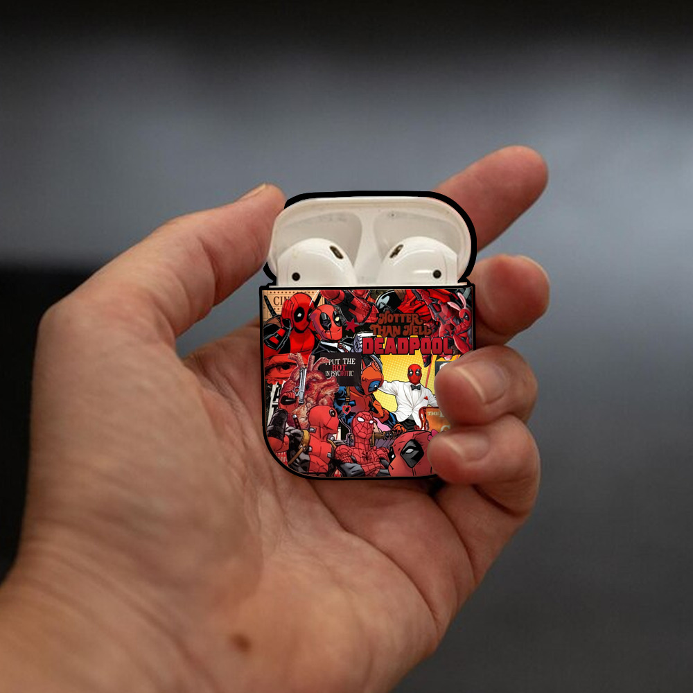 Deadpool デッドプール AirPods 第2世代保護ケース ハードシェル ブラック 耐衝撃・防指紋・カラビナ付き