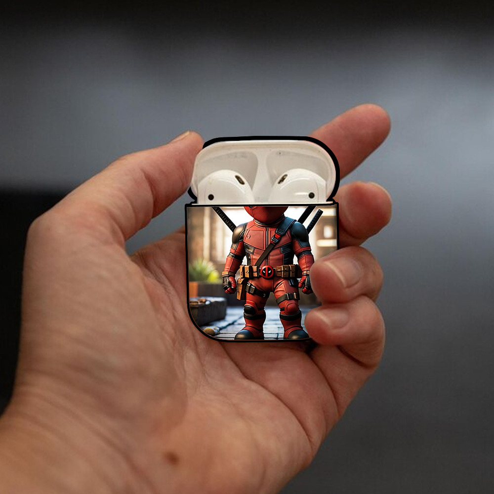 Deadpool デッドプール AirPods 第2世代保護ケース ハードシェル ブラック 耐衝撃・防指紋・カラビナ付き