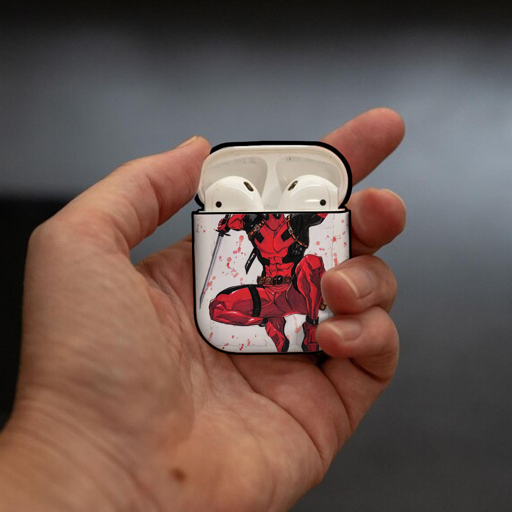 Deadpool デッドプール AirPods 第2世代保護ケース ハードシェル ブラック 耐衝撃・防指紋・カラビナ付き
