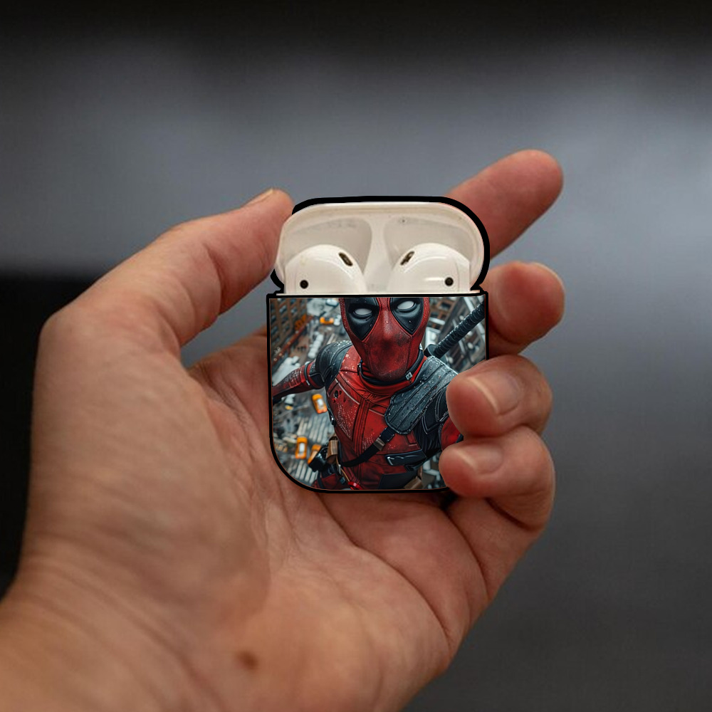 Deadpool デッドプール AirPods 第2世代保護ケース ハードシェル ブラック 耐衝撃・防指紋・カラビナ付き