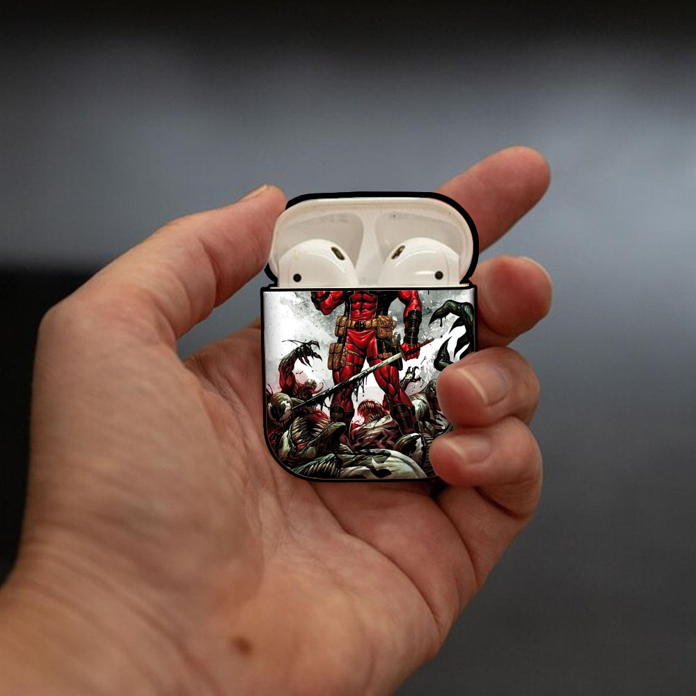 Deadpool デッドプール AirPods 第2世代保護ケース ハードシェル ブラック 耐衝撃・防指紋・カラビナ付き