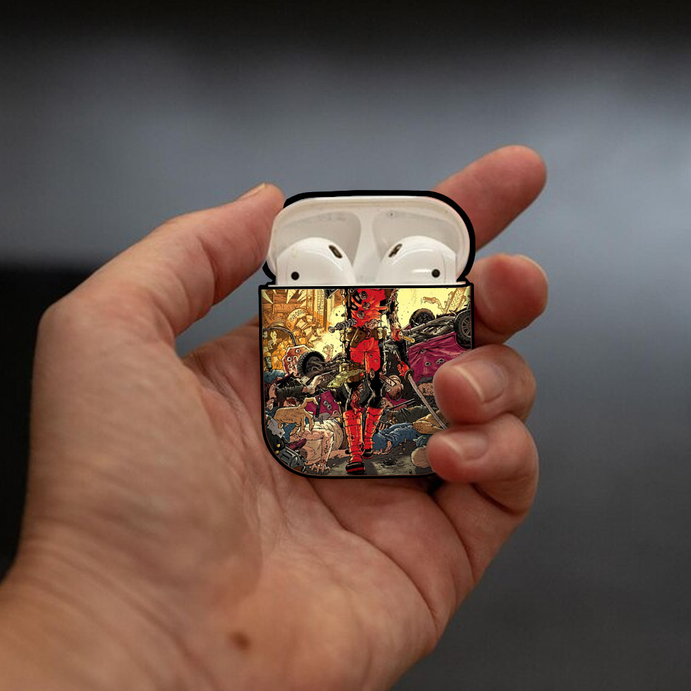 Deadpool デッドプール AirPods 第2世代保護ケース ハードシェル ブラック 耐衝撃・防指紋・カラビナ付き