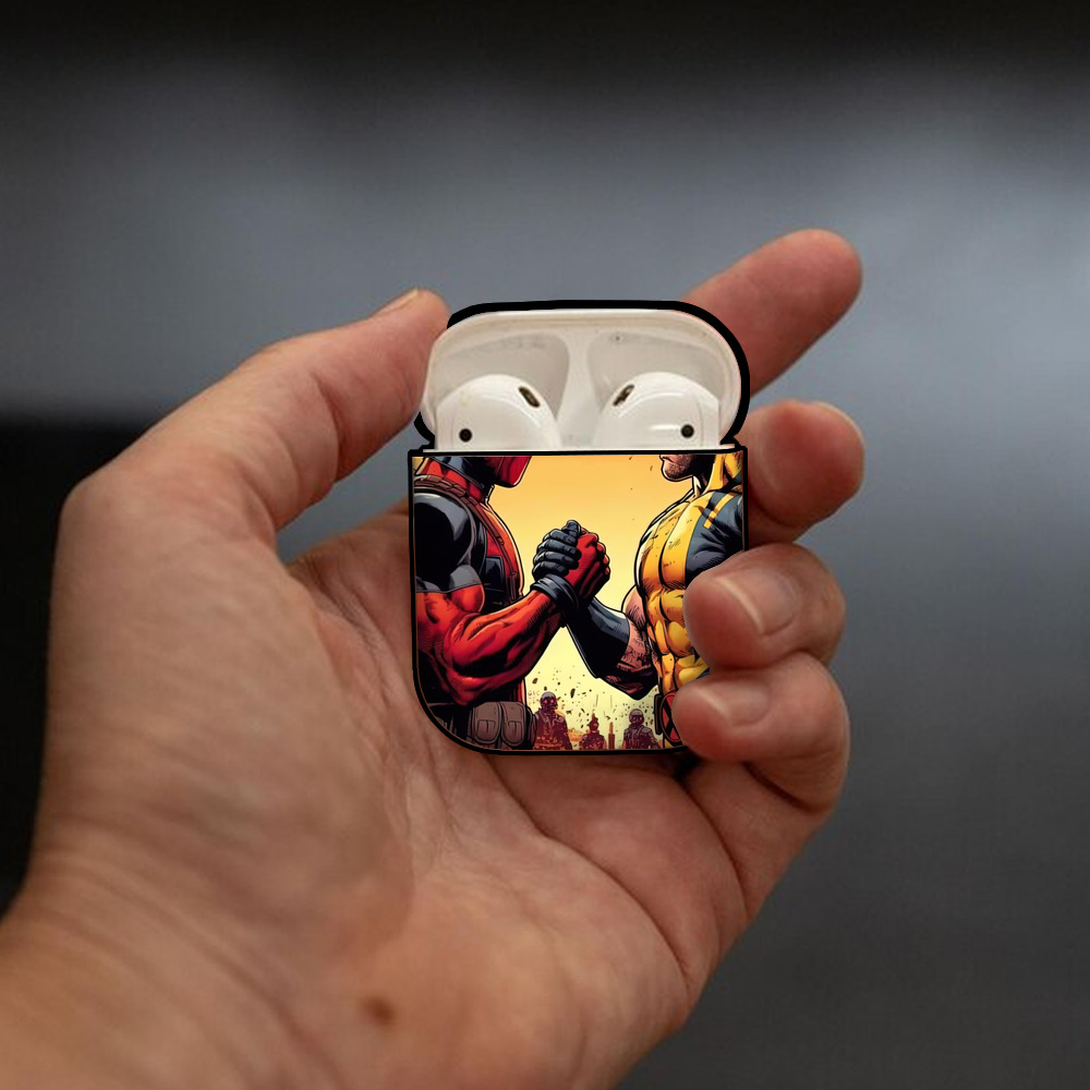 Deadpool デッドプール AirPods 第2世代保護ケース ハードシェル ブラック 耐衝撃・防指紋・カラビナ付き