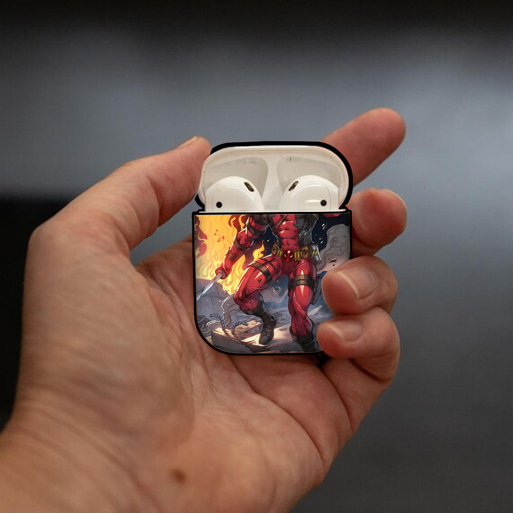 Deadpool デッドプール AirPods 第2世代保護ケース ハードシェル ブラック 耐衝撃・防指紋・カラビナ付き