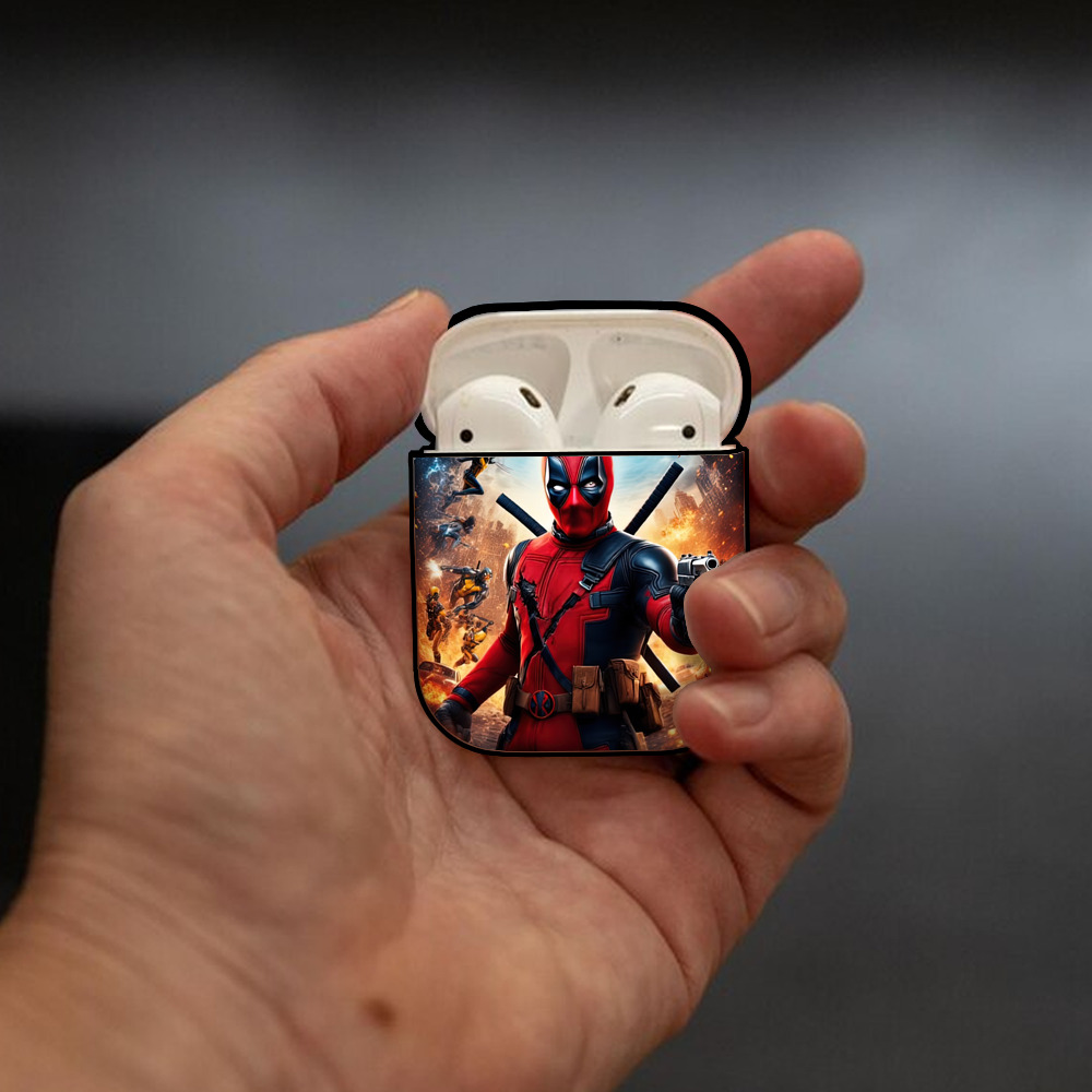 Deadpool デッドプール AirPods 第2世代保護ケース ハードシェル ブラック 耐衝撃・防指紋・カラビナ付き