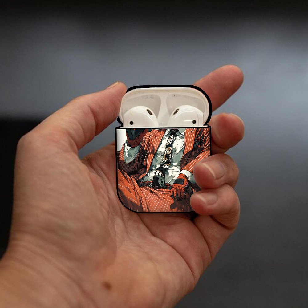 Deadpool デッドプール AirPods 第2世代保護ケース ハードシェル ブラック 耐衝撃・防指紋・カラビナ付き