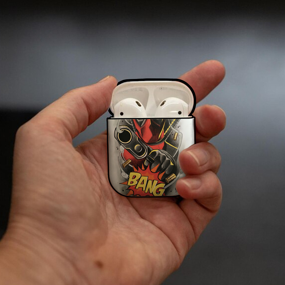 Deadpool デッドプール AirPods 第2世代保護ケース ハードシェル ブラック 耐衝撃・防指紋・カラビナ付き