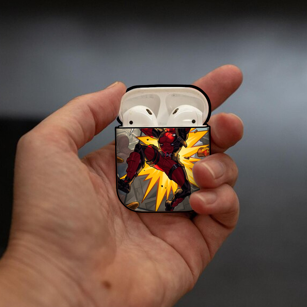 Deadpool デッドプール AirPods 第2世代保護ケース ハードシェル ブラック 耐衝撃・防指紋・カラビナ付き