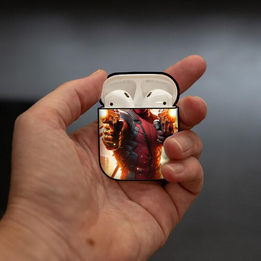 Deadpool デッドプール AirPods 第2世代保護ケース ハードシェル ブラック 耐衝撃・防指紋・カラビナ付き