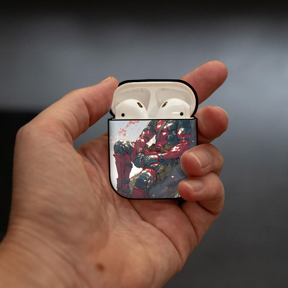 Deadpool デッドプール AirPods 第2世代保護ケース ハードシェル ブラック 耐衝撃・防指紋・カラビナ付き