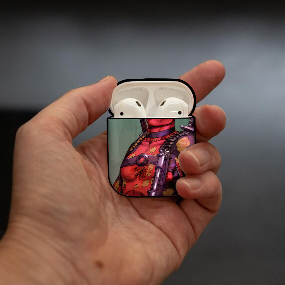 Deadpool デッドプール AirPods 第2世代保護ケース ハードシェル ブラック 耐衝撃・防指紋・カラビナ付き