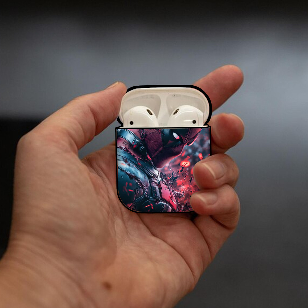 Deadpool デッドプール AirPods 第2世代保護ケース ハードシェル ブラック 耐衝撃・防指紋・カラビナ付き