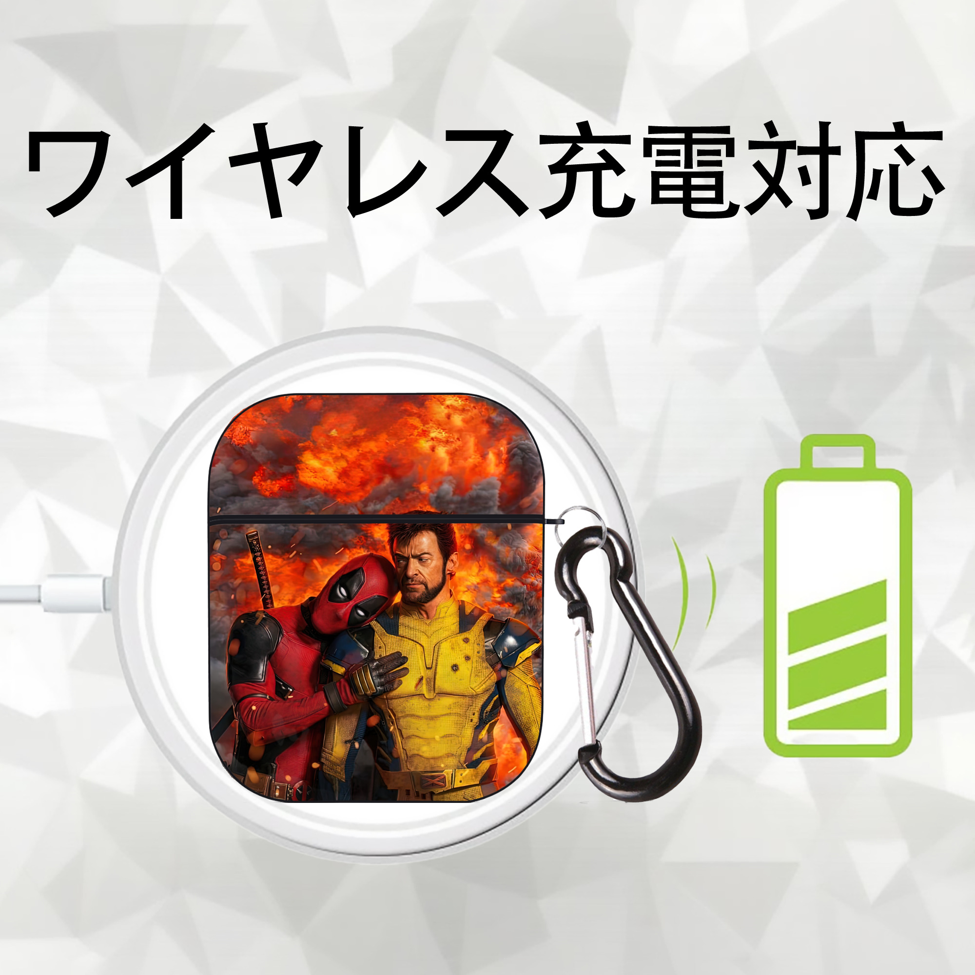 Deadpool デッドプール AirPods 第2世代保護ケース ハードシェル ブラック 耐衝撃・防指紋・カラビナ付き