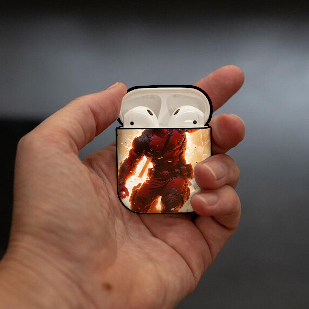 Deadpool デッドプール AirPods 第2世代保護ケース ハードシェル ブラック 耐衝撃・防指紋・カラビナ付き