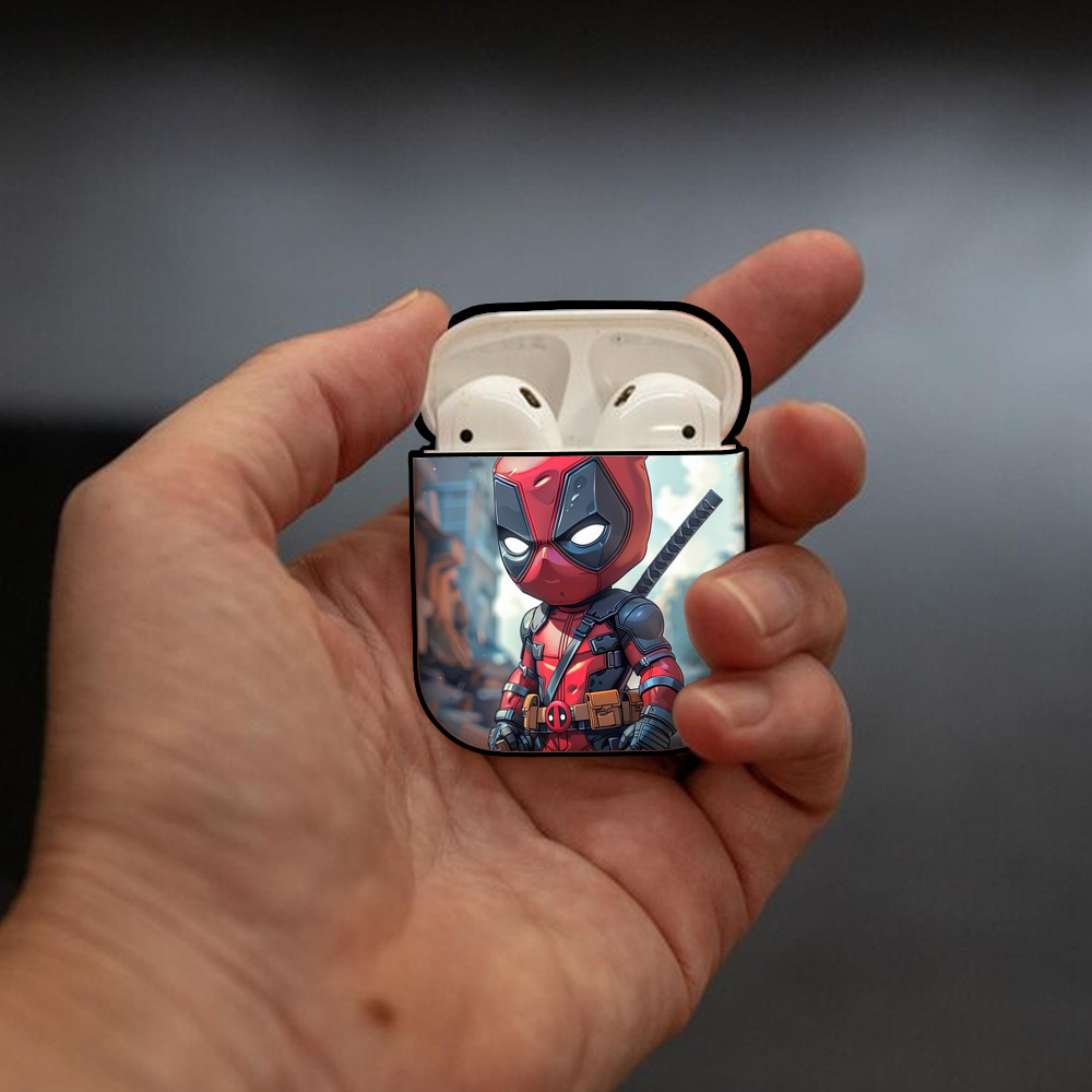 Deadpool デッドプール AirPods 第2世代保護ケース ハードシェル ブラック 耐衝撃・防指紋・カラビナ付き
