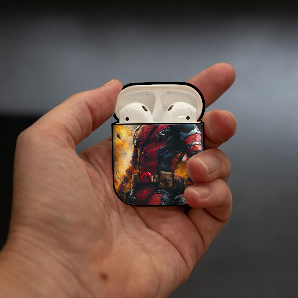 Deadpool デッドプール AirPods 第2世代保護ケース ハードシェル ブラック 耐衝撃・防指紋・カラビナ付き