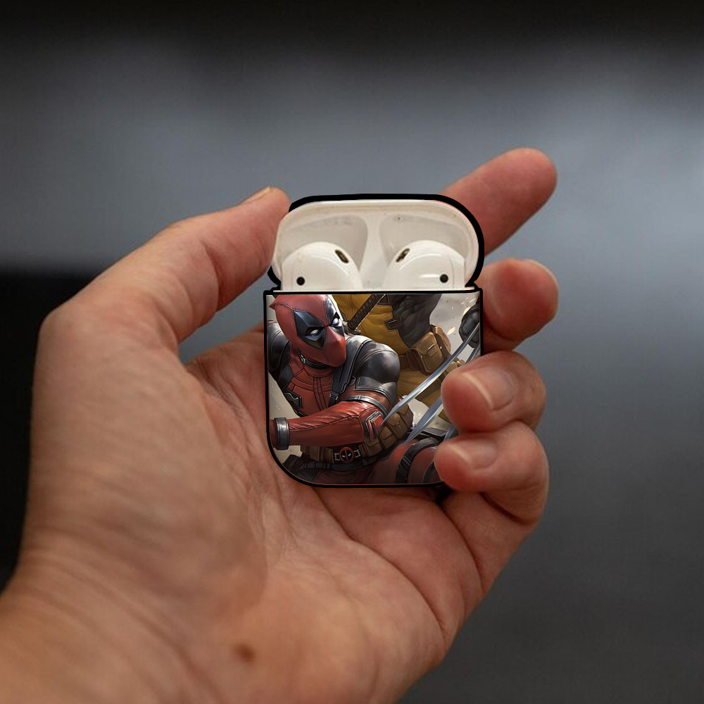 Deadpool デッドプール AirPods 第2世代保護ケース ハードシェル ブラック 耐衝撃・防指紋・カラビナ付き