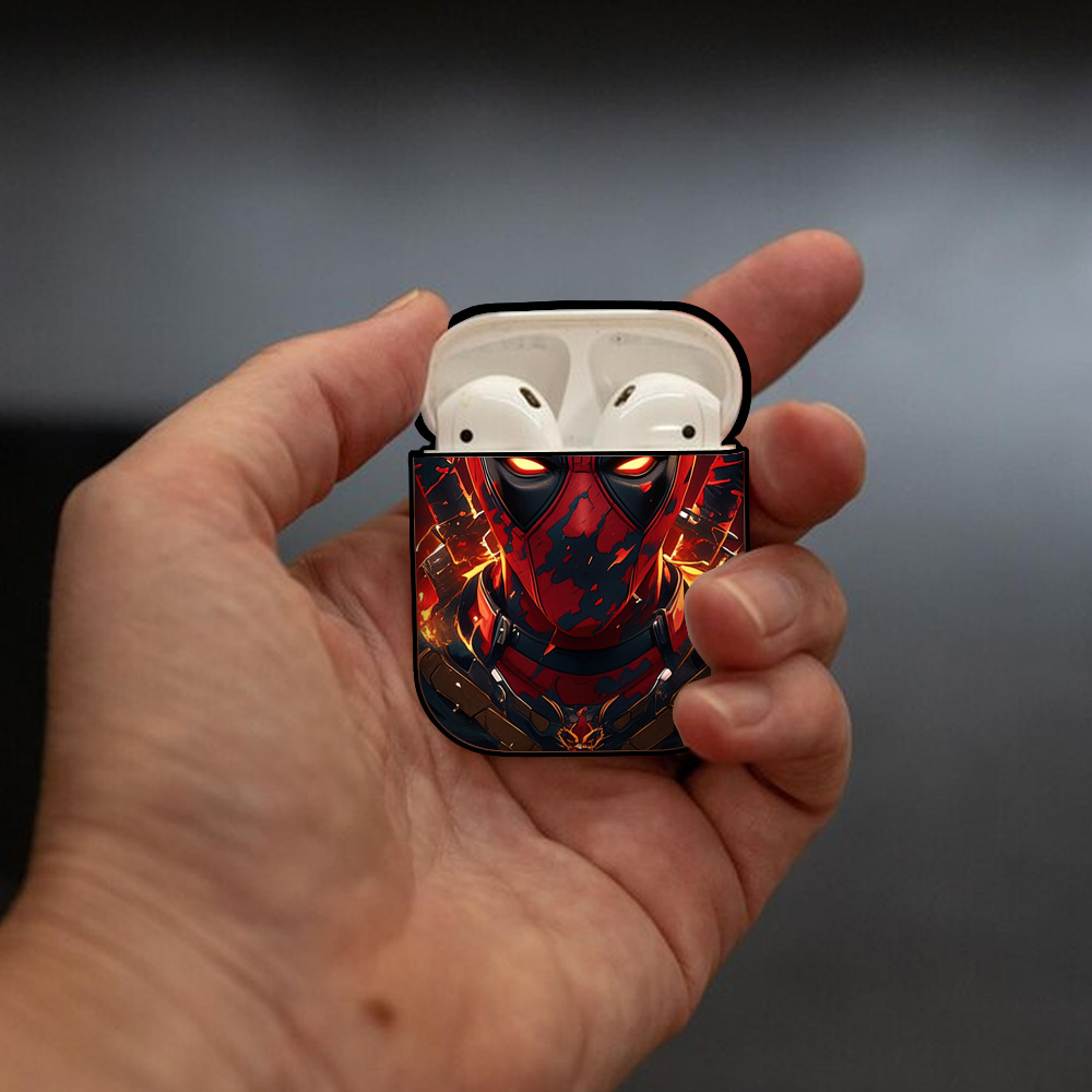 Deadpool デッドプール AirPods 第2世代保護ケース ハードシェル ブラック 耐衝撃・防指紋・カラビナ付き