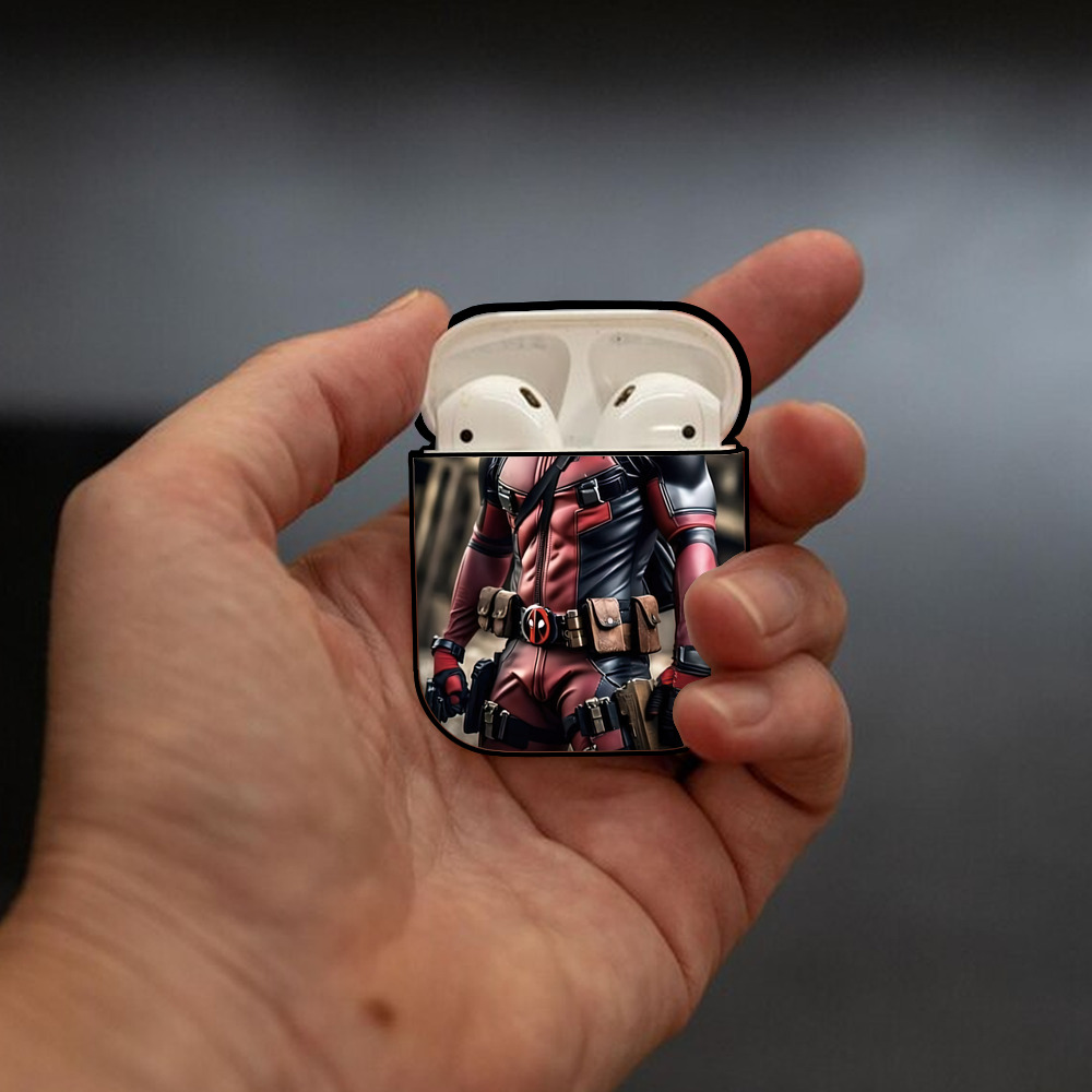 Deadpool デッドプール AirPods 第2世代保護ケース ハードシェル ブラック 耐衝撃・防指紋・カラビナ付き