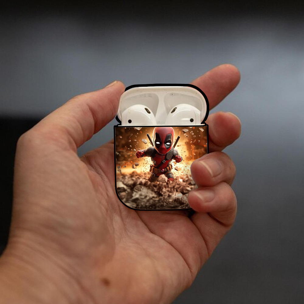 Deadpool デッドプール AirPods 第2世代保護ケース ハードシェル ブラック 耐衝撃・防指紋・カラビナ付き