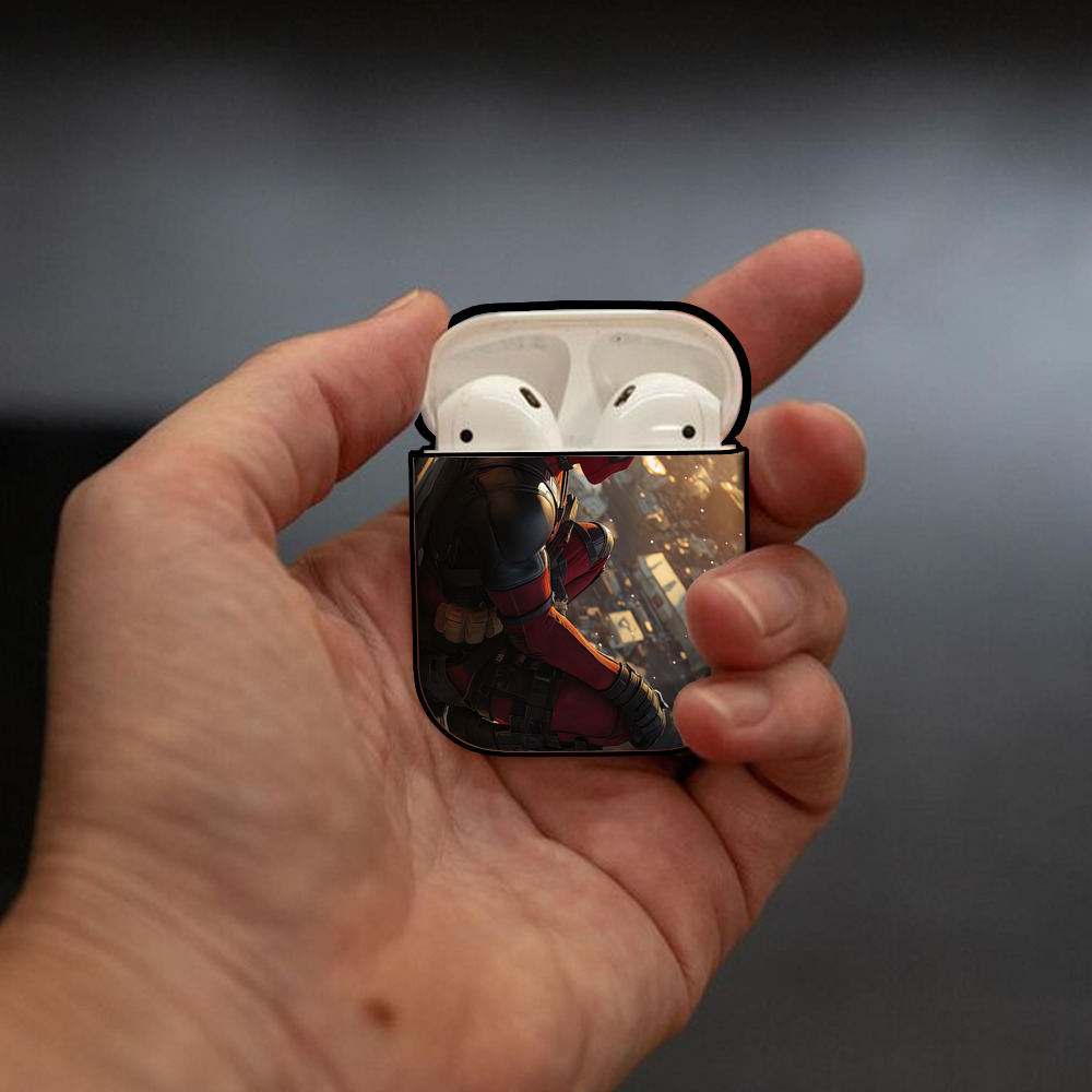 Deadpool デッドプール AirPods 第2世代保護ケース ハードシェル ブラック 耐衝撃・防指紋・カラビナ付き