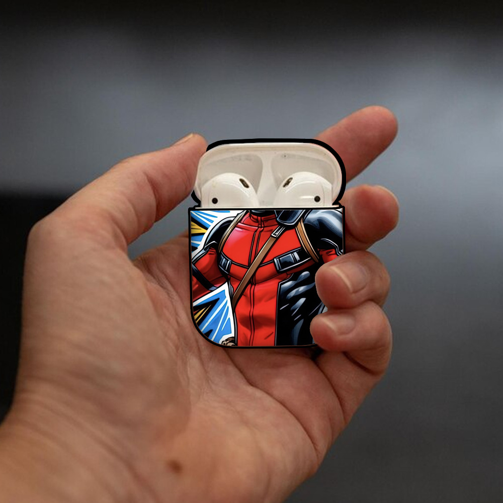 Deadpool デッドプール AirPods 第2世代保護ケース ハードシェル ブラック 耐衝撃・防指紋・カラビナ付き