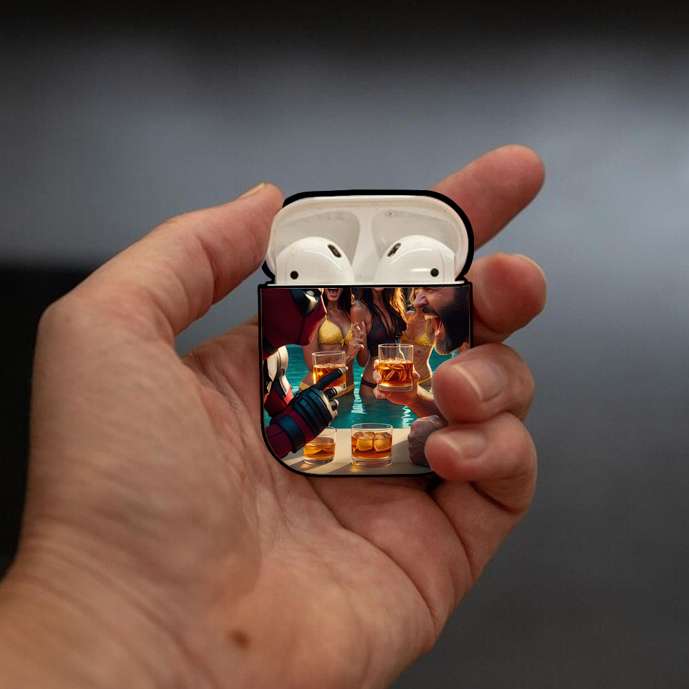 Deadpool デッドプール AirPods 第2世代保護ケース ハードシェル ブラック 耐衝撃・防指紋・カラビナ付き