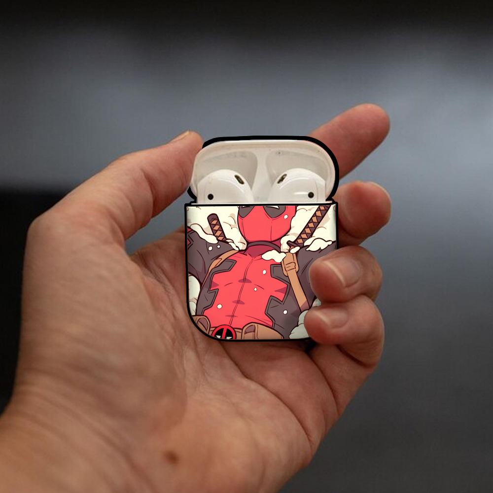 Deadpool デッドプール AirPods 第2世代保護ケース ハードシェル ブラック 耐衝撃・防指紋・カラビナ付き