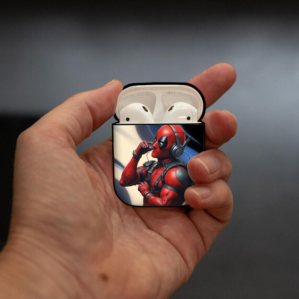 Deadpool デッドプール AirPods 第2世代保護ケース ハードシェル ブラック 耐衝撃・防指紋・カラビナ付き