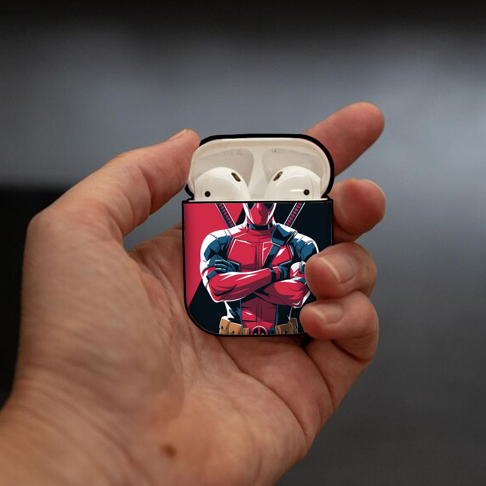 Deadpool デッドプール AirPods 第2世代保護ケース ハードシェル ブラック 耐衝撃・防指紋・カラビナ付き
