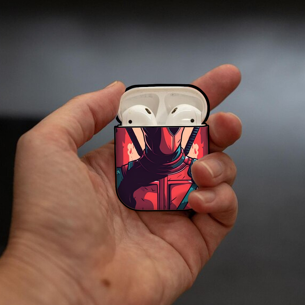 Deadpool デッドプール AirPods 第2世代保護ケース ハードシェル ブラック 耐衝撃・防指紋・カラビナ付き
