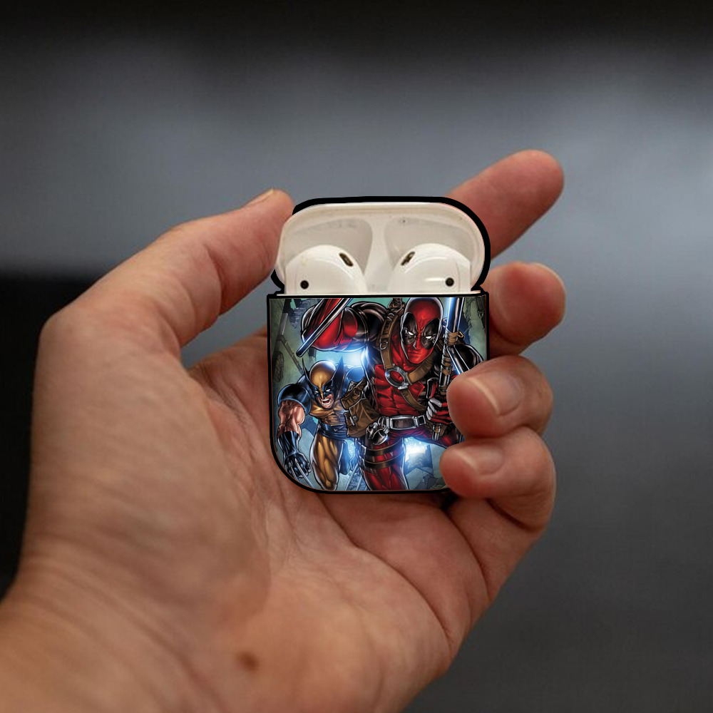 Deadpool デッドプール AirPods 第2世代保護ケース ハードシェル ブラック 耐衝撃・防指紋・カラビナ付き