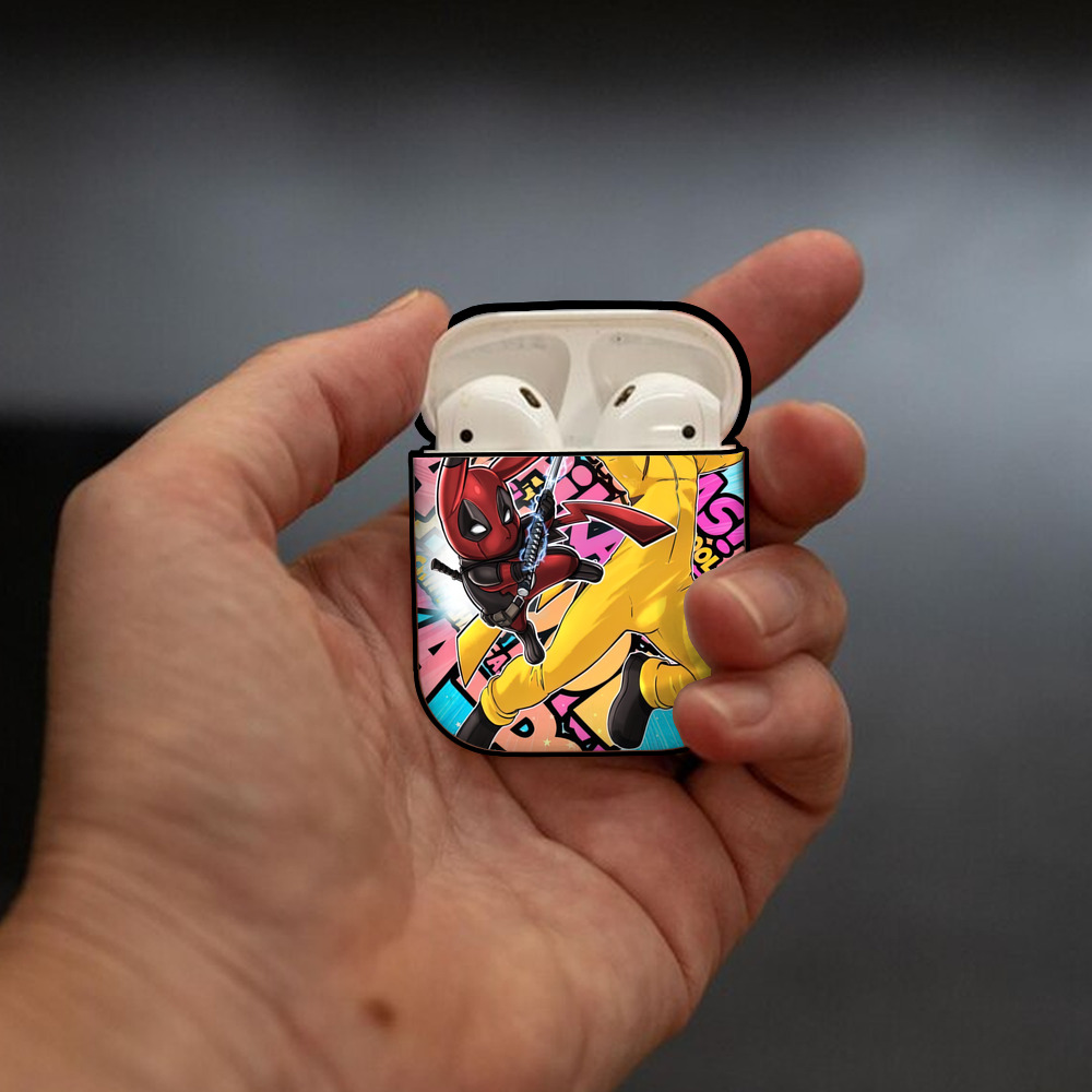 Deadpool デッドプール AirPods 第2世代保護ケース ハードシェル ブラック 耐衝撃・防指紋・カラビナ付き