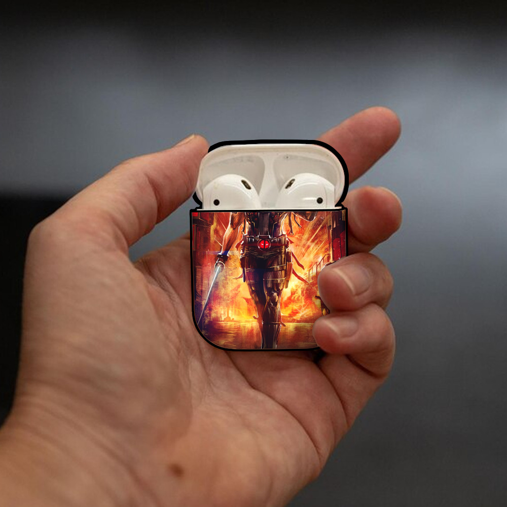 Deadpool デッドプール AirPods 第2世代保護ケース ハードシェル ブラック 耐衝撃・防指紋・カラビナ付き