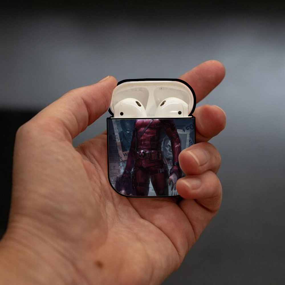 Deadpool デッドプール AirPods 第2世代保護ケース ハードシェル ブラック 耐衝撃・防指紋・カラビナ付き