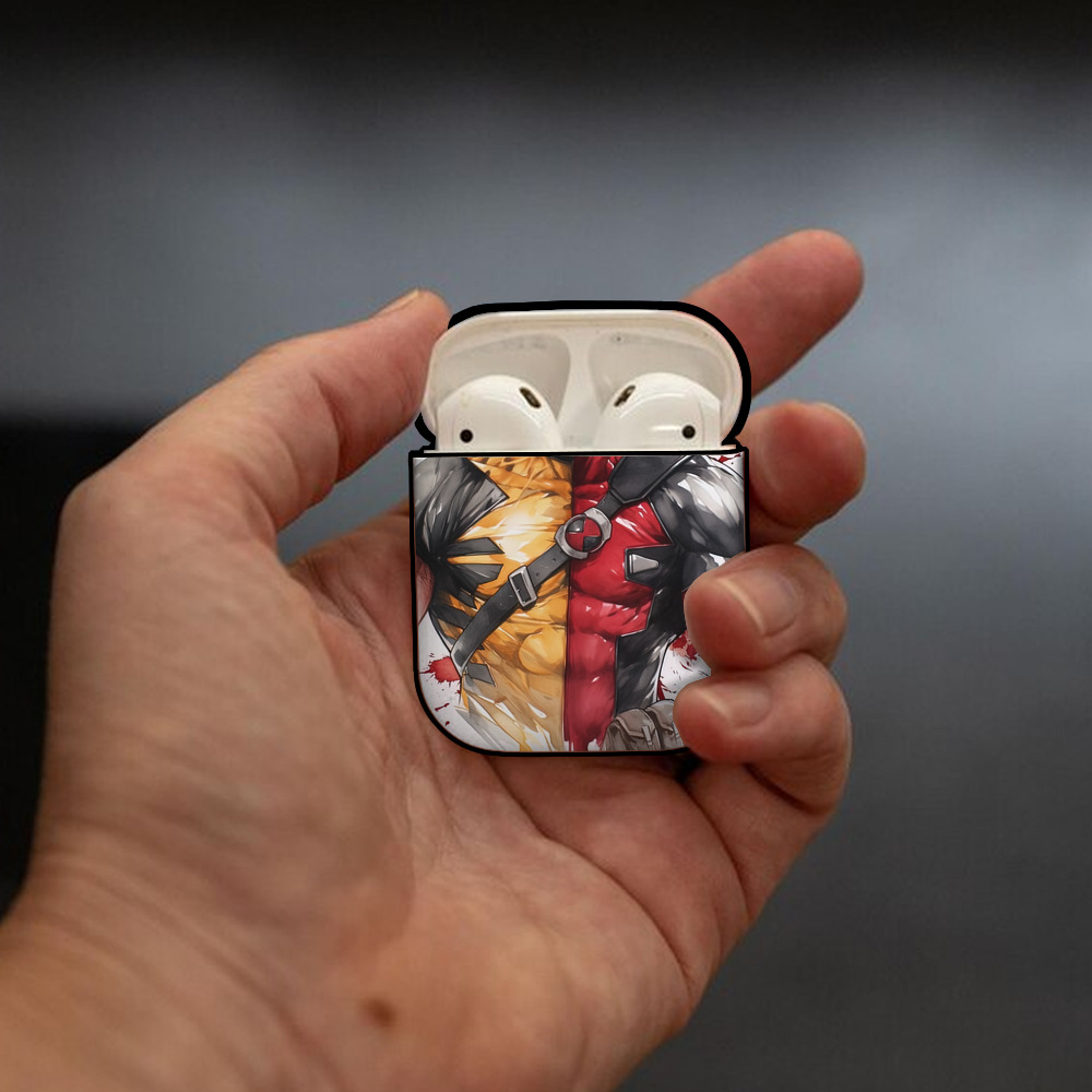 Deadpool デッドプール AirPods 第2世代保護ケース ハードシェル ブラック 耐衝撃・防指紋・カラビナ付き