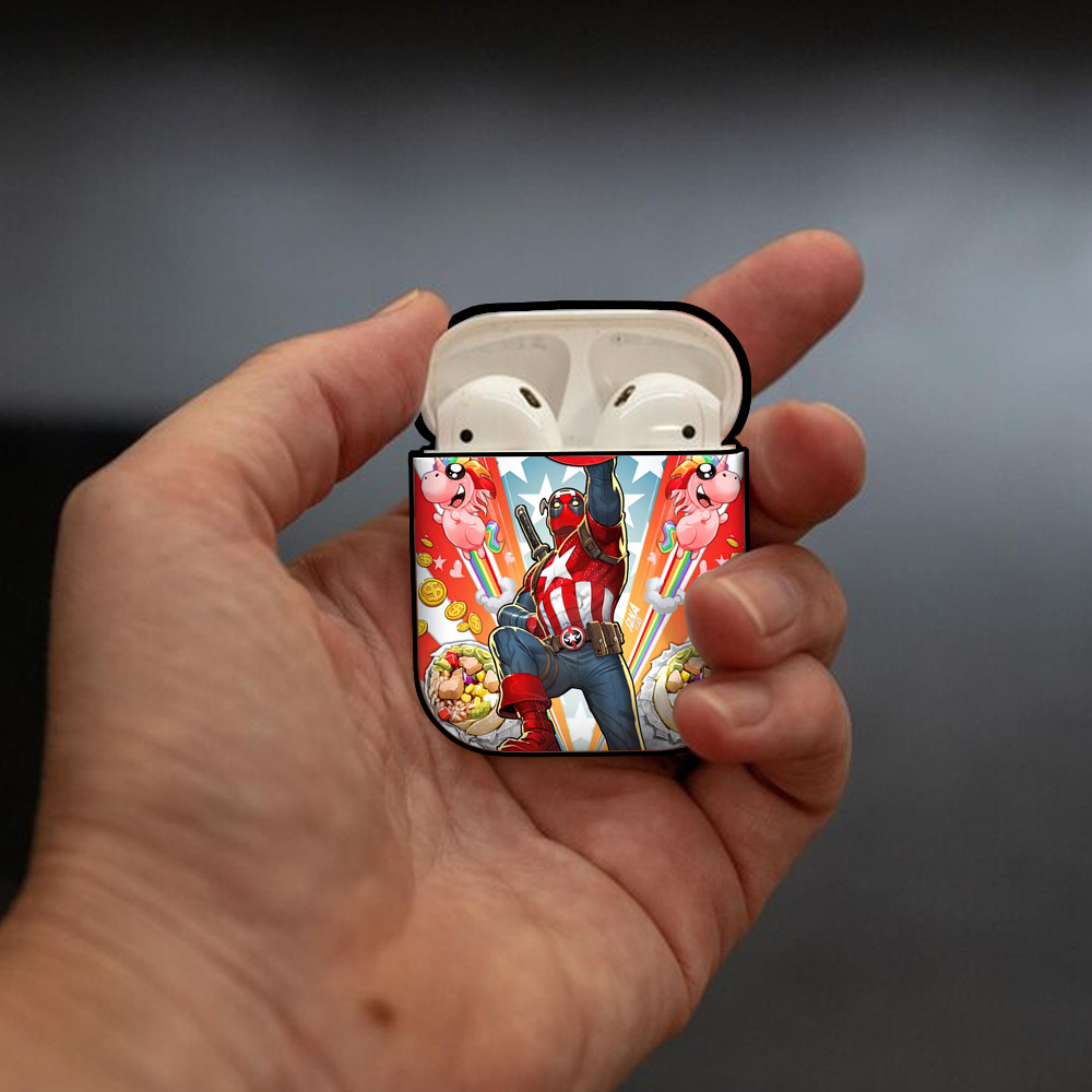 Deadpool デッドプール AirPods 第2世代保護ケース ハードシェル ブラック 耐衝撃・防指紋・カラビナ付き