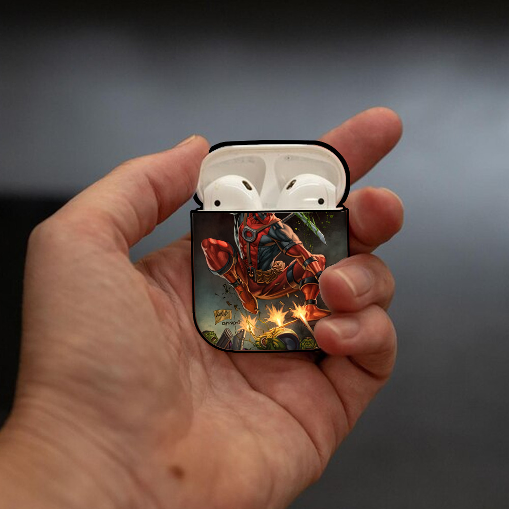 Deadpool デッドプール AirPods 第2世代保護ケース ハードシェル ブラック 耐衝撃・防指紋・カラビナ付き
