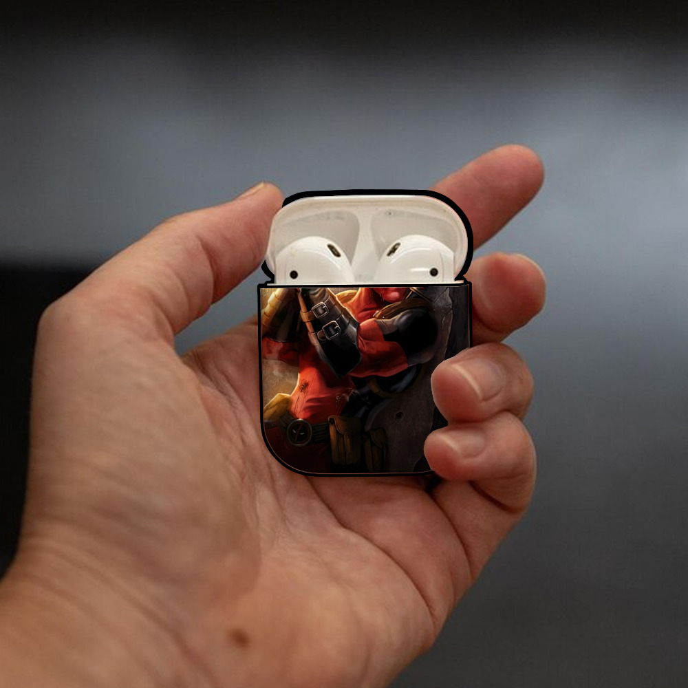Deadpool デッドプール AirPods 第2世代保護ケース ハードシェル ブラック 耐衝撃・防指紋・カラビナ付き