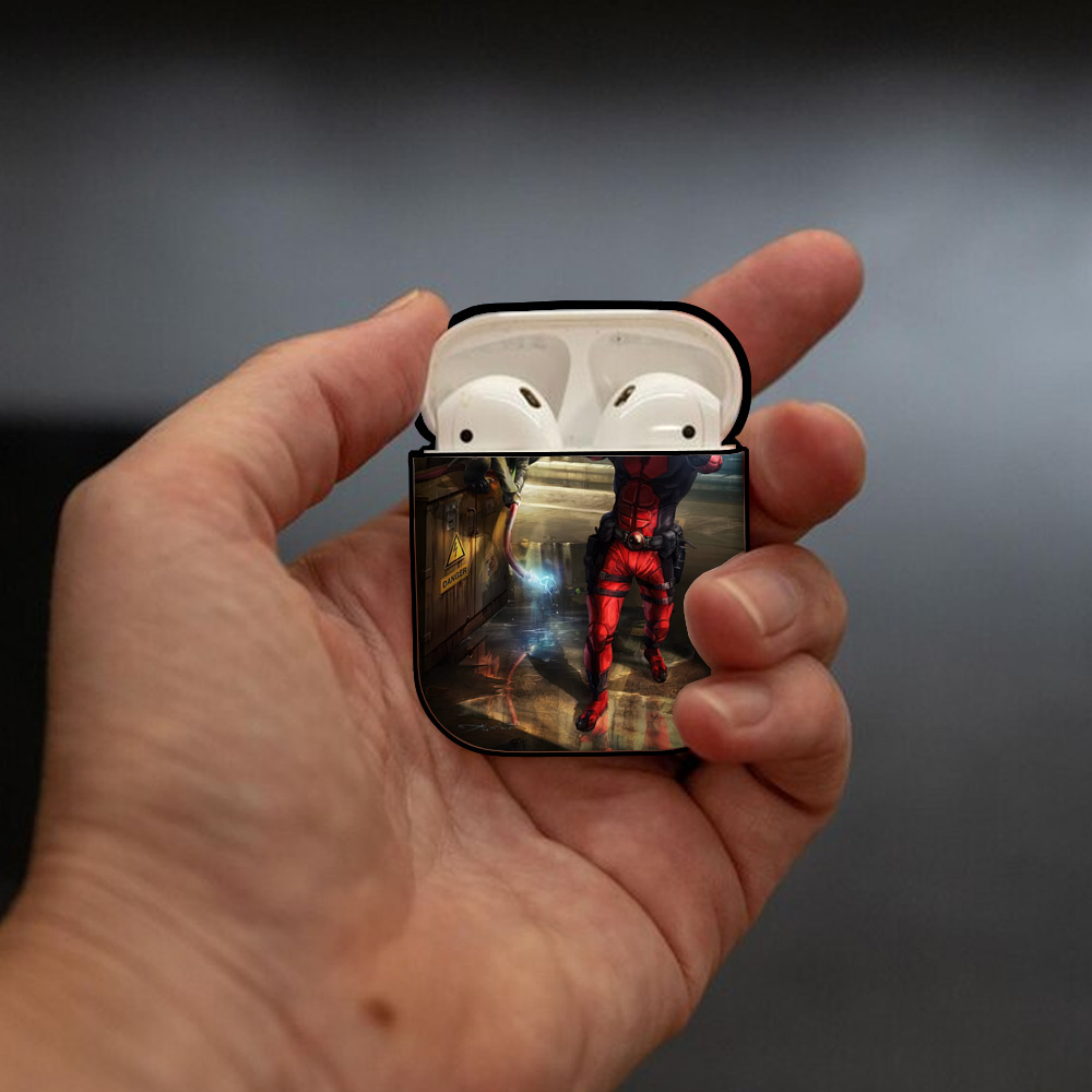 Deadpool デッドプール AirPods 第2世代保護ケース ハードシェル ブラック 耐衝撃・防指紋・カラビナ付き