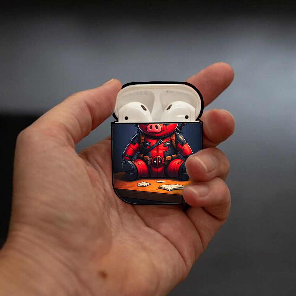 Deadpool デッドプール AirPods 第2世代保護ケース ハードシェル ブラック 耐衝撃・防指紋・カラビナ付き